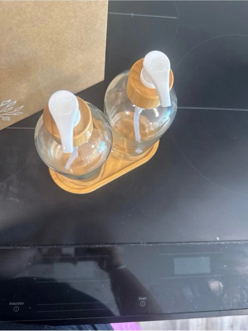 Maisonovo Bamboo-Top Clear Glass Soap Dispenser Set - Amber